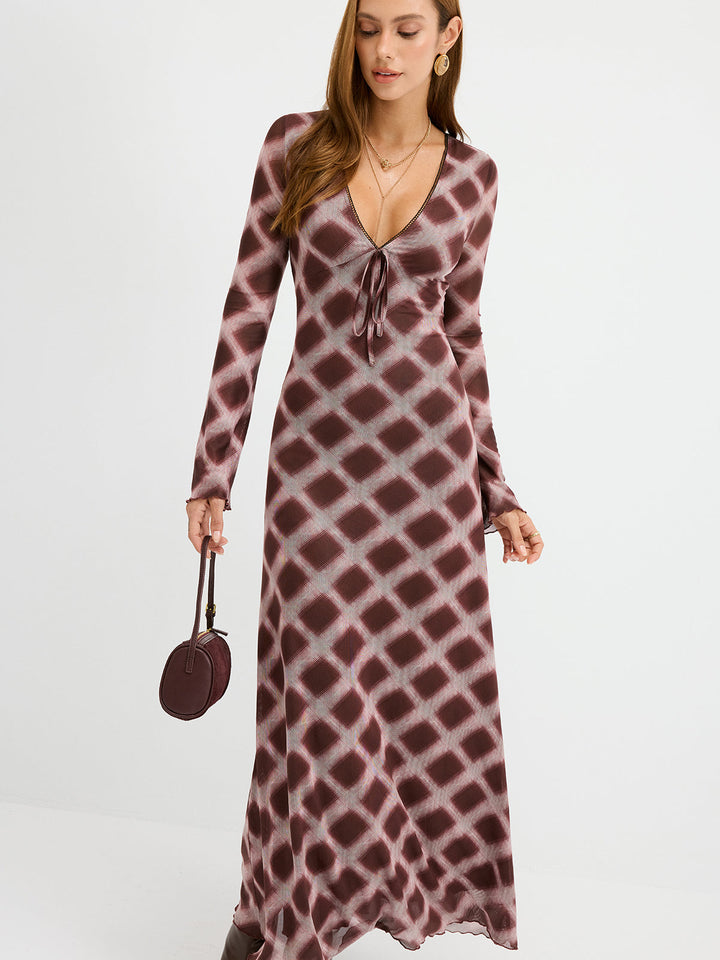 Checkered Mesh Maxi Dress  Liora Lane Boutique Dresses