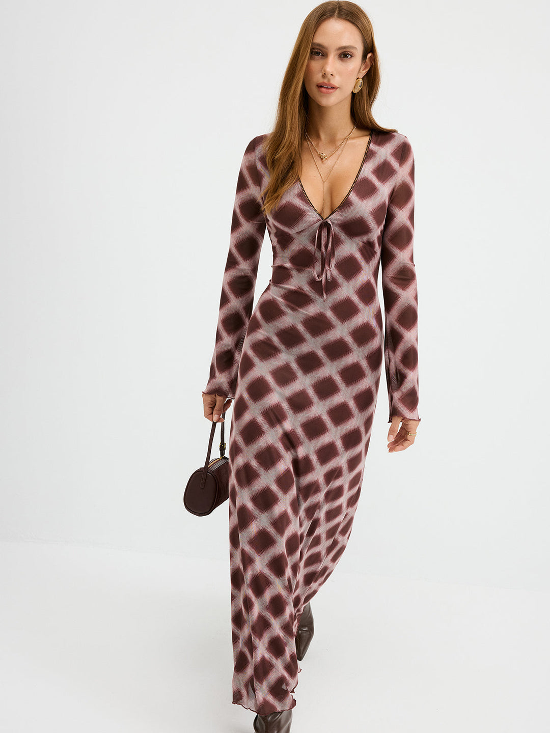 Checkered Mesh Maxi Dress  Liora Lane Boutique Dresses