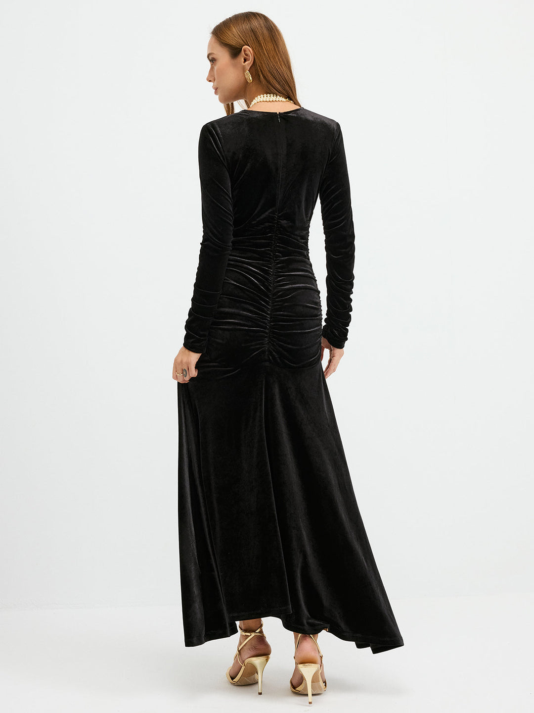 Velvet Ruched Plunge Maxi Dress  Liora Lane Boutique Dresses