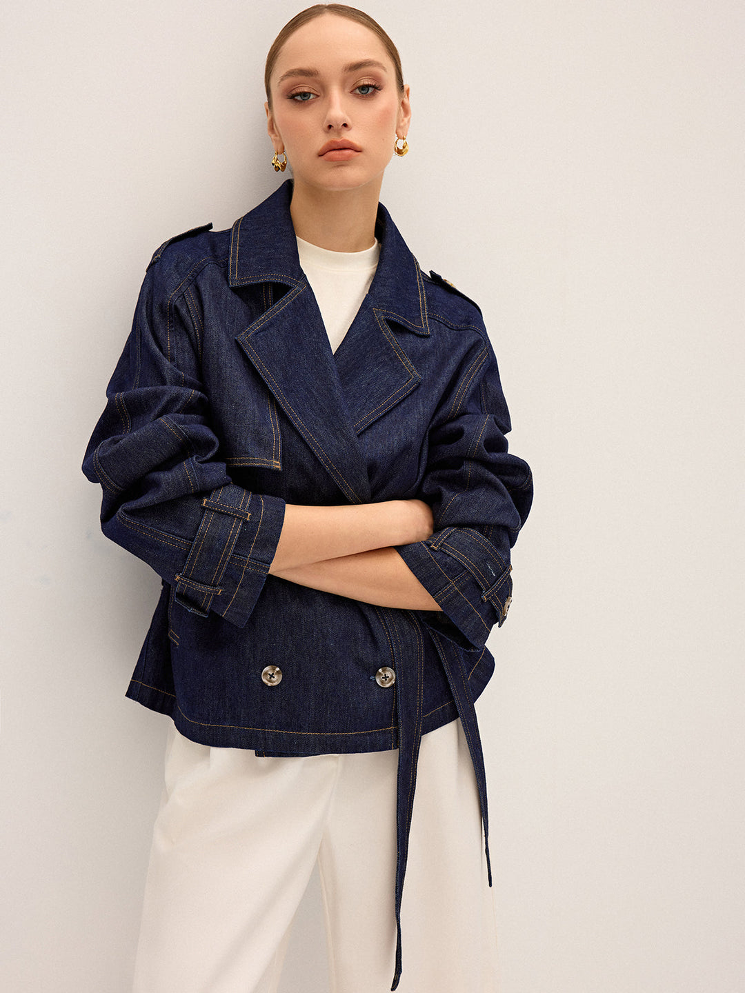 Denim Short Trench Coat  Liora Lane Boutique Denim Jackets & Coats