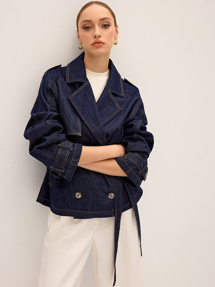Denim Short Trench Coat  Liora Lane Boutique Denim Jackets & Coats