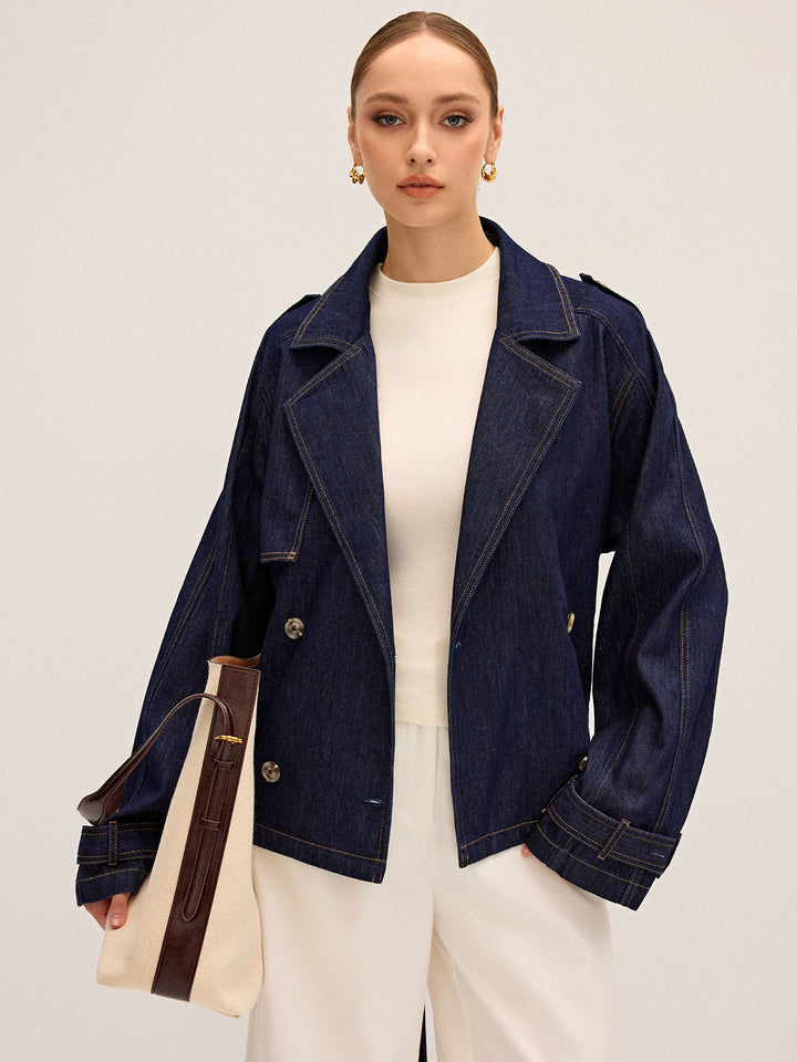 Denim Short Trench Coat  Liora Lane Boutique Denim Jackets & Coats Blue / XL 86.00