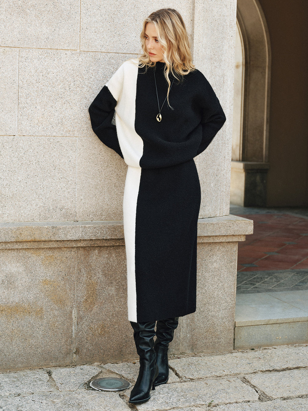 Color-Block Knit Sweater and Midi Skirt Set  Liora Lane Boutique Sweater Co-ords