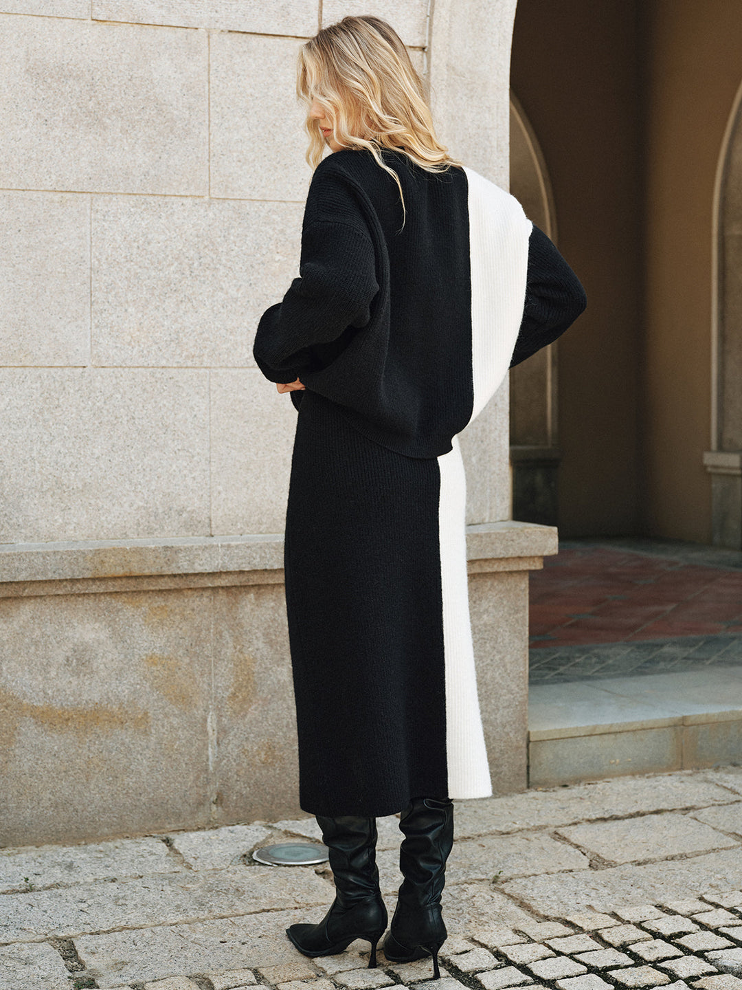 Color-Block Knit Sweater and Midi Skirt Set  Liora Lane Boutique Sweater Co-ords