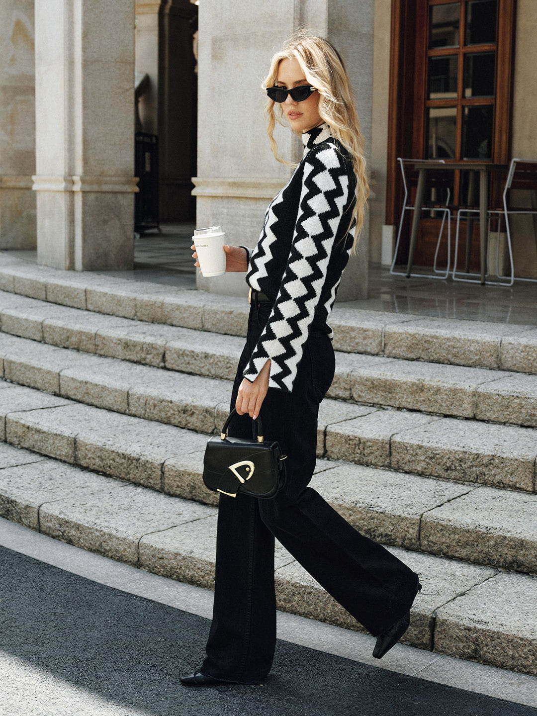 Chevron Pattern Mock Neck Knit Sweater  Liora Lane Boutique Sweaters