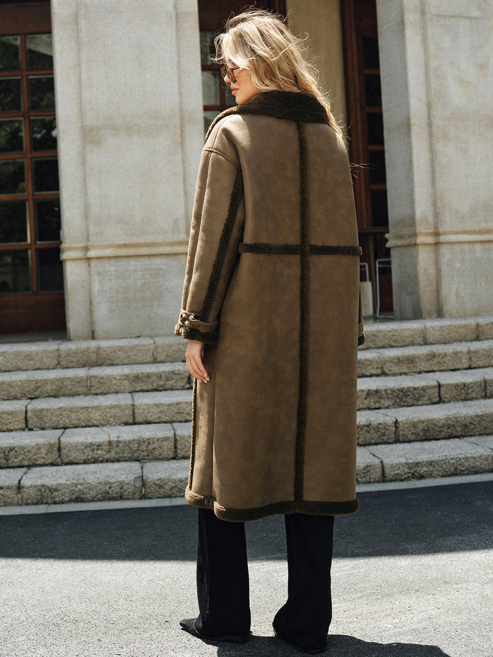 Double-Breasted Fleece Lined Faux Leather Longline Coat  Liora Lane Boutique Women Faux Fur Coats