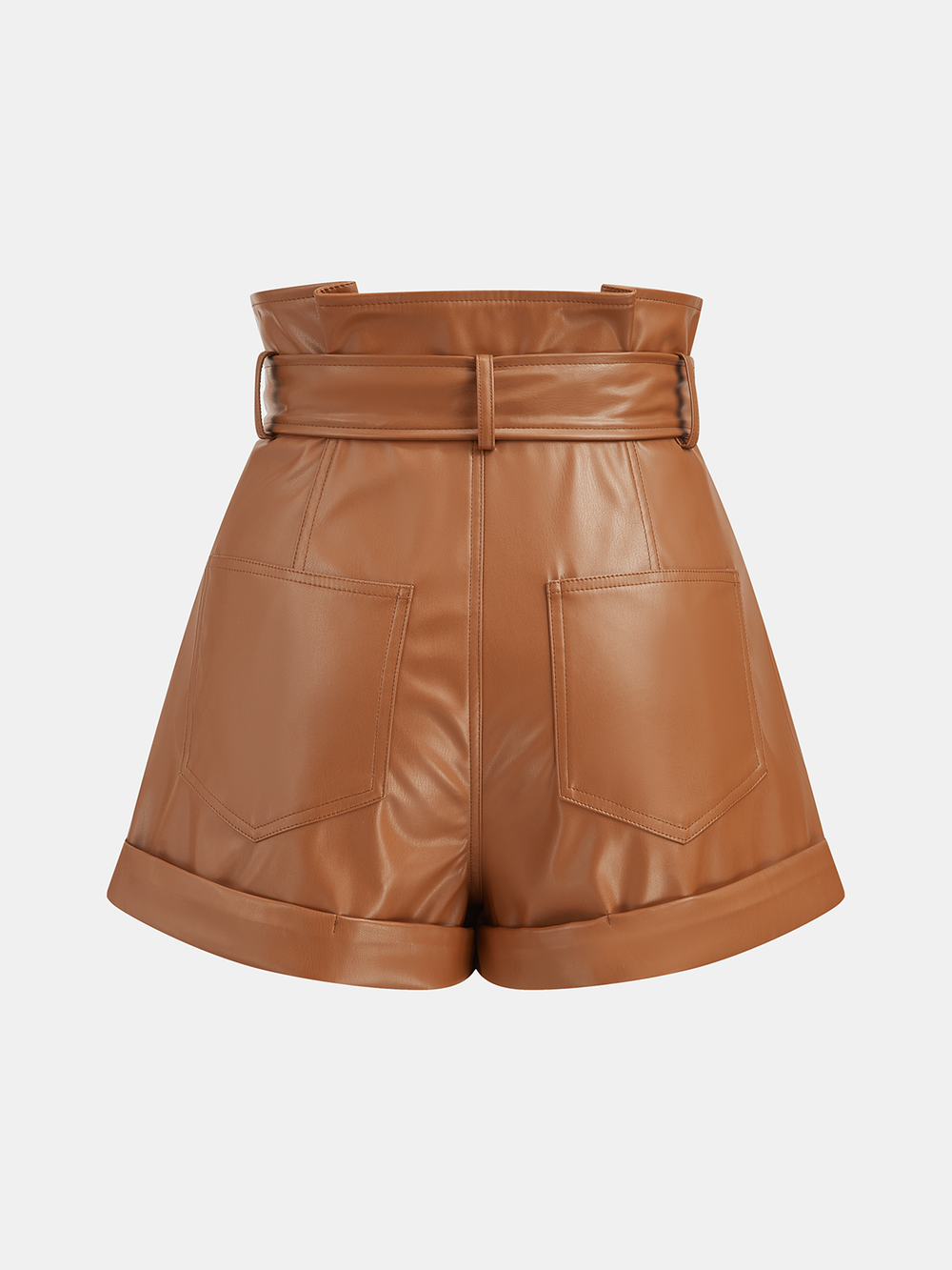 High-Waist PU Leather Cuffed Shorts with Belt  Liora Lane Boutique Shorts