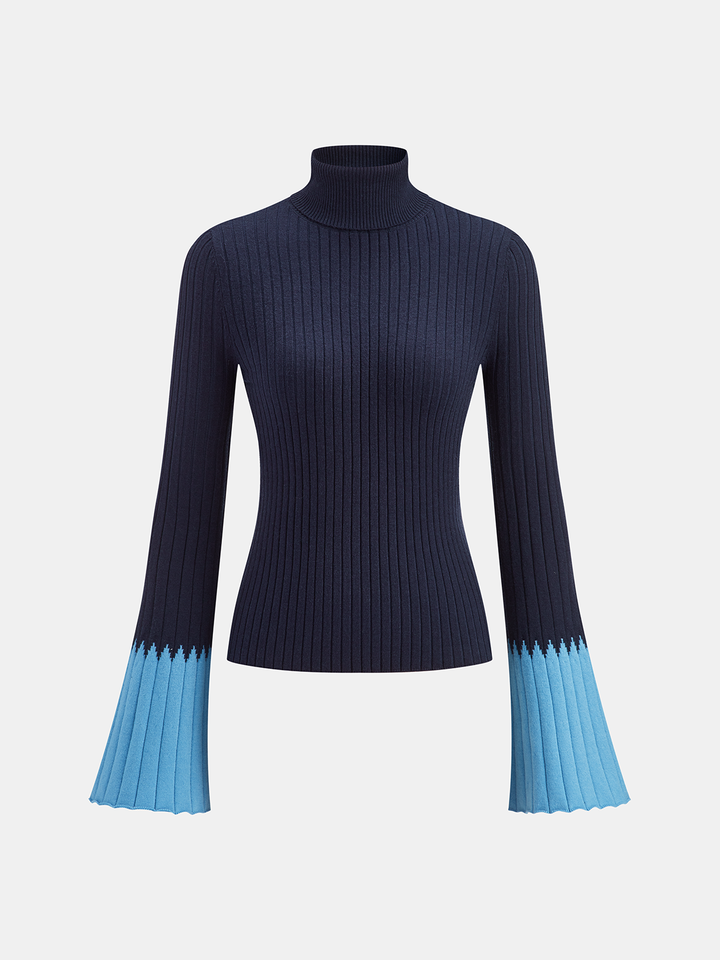 Contrast Flared Cuff Turtleneck Sweater  Liora Lane Boutique Sweaters