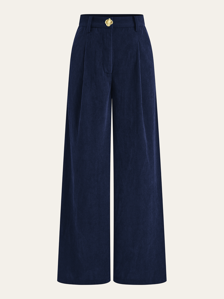 Corduroy Wide-Leg Pleated Pants  Liora Lane Boutique Pants Navy / XL 49.00