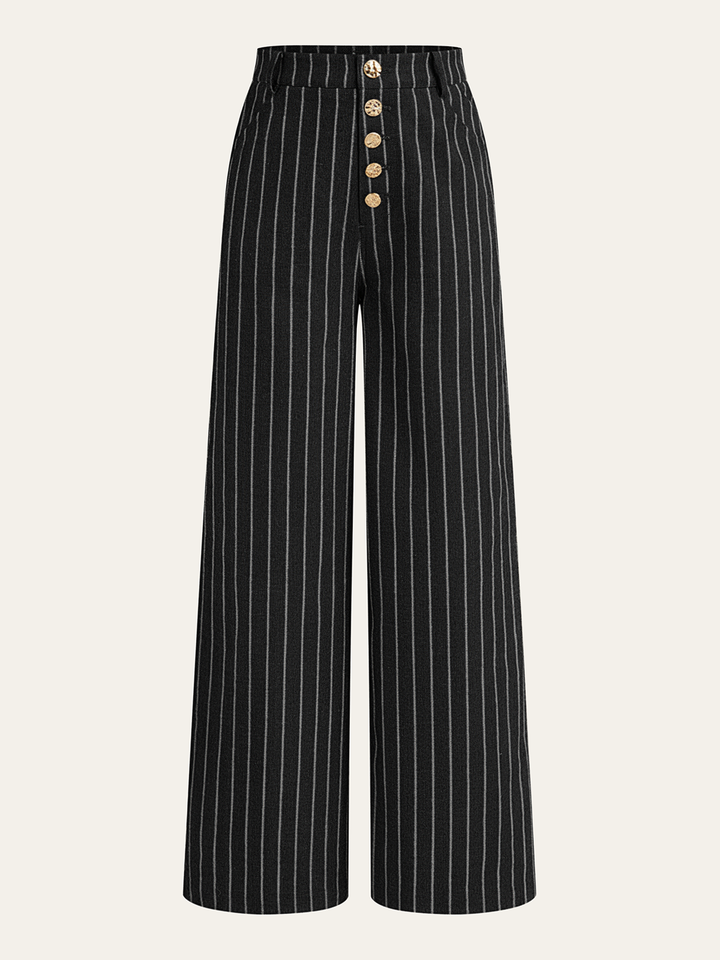 Pinstripe Linen & Cotton High-Waist Pants  Liora Lane Boutique Pants Black / XL 48.00