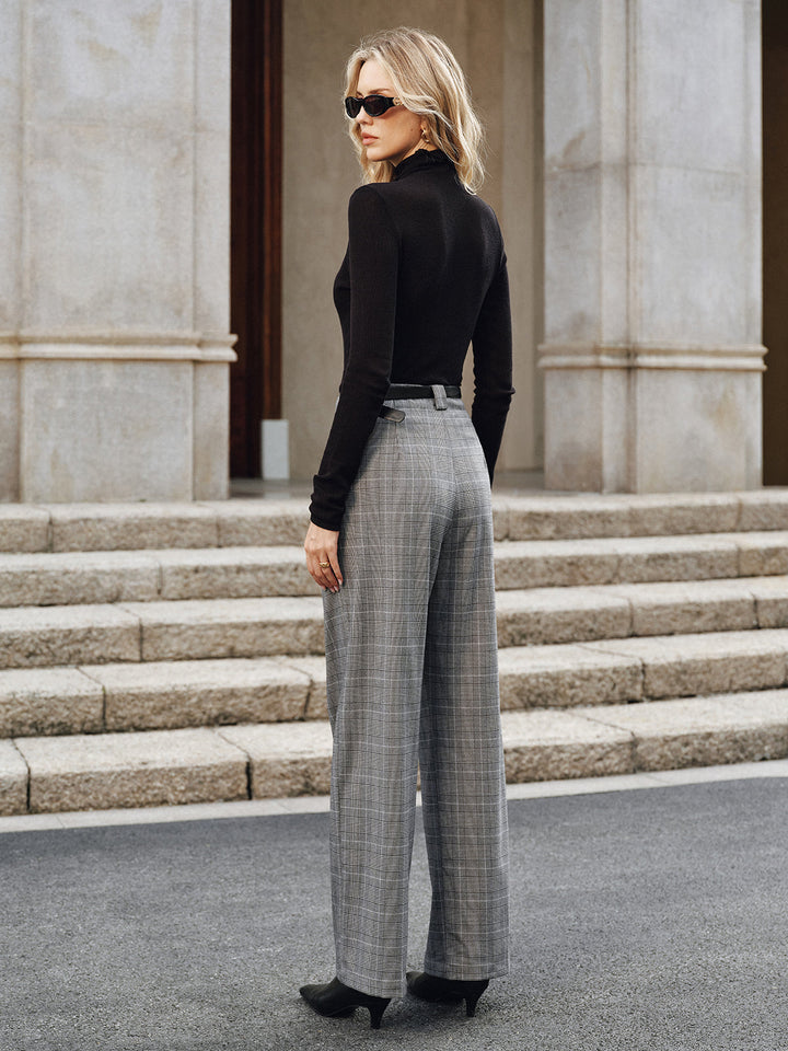 Pleated Plaid Belted Wide-Leg Pants  Liora Lane Boutique Pants