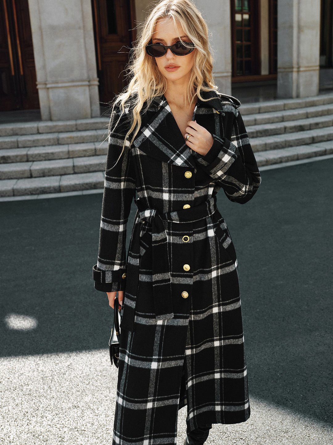 Plaid Belted Wool Blend Trench Coat  Liora Lane Boutique Wool Coats