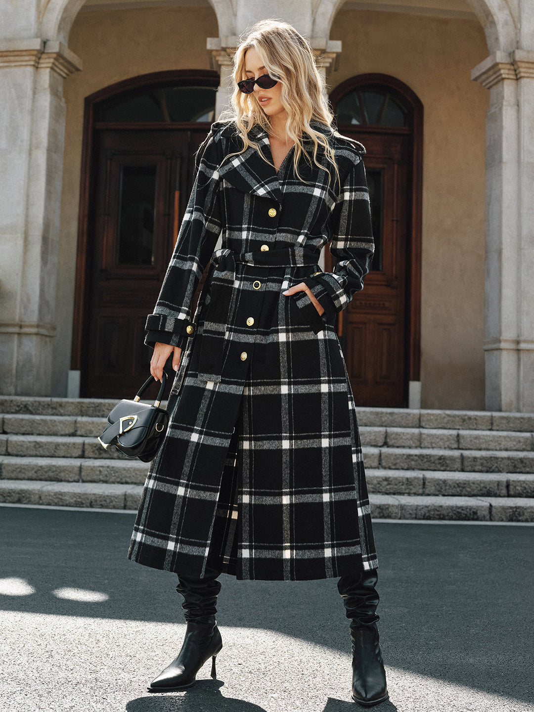 Plaid Belted Wool Blend Trench Coat  Liora Lane Boutique Wool Coats