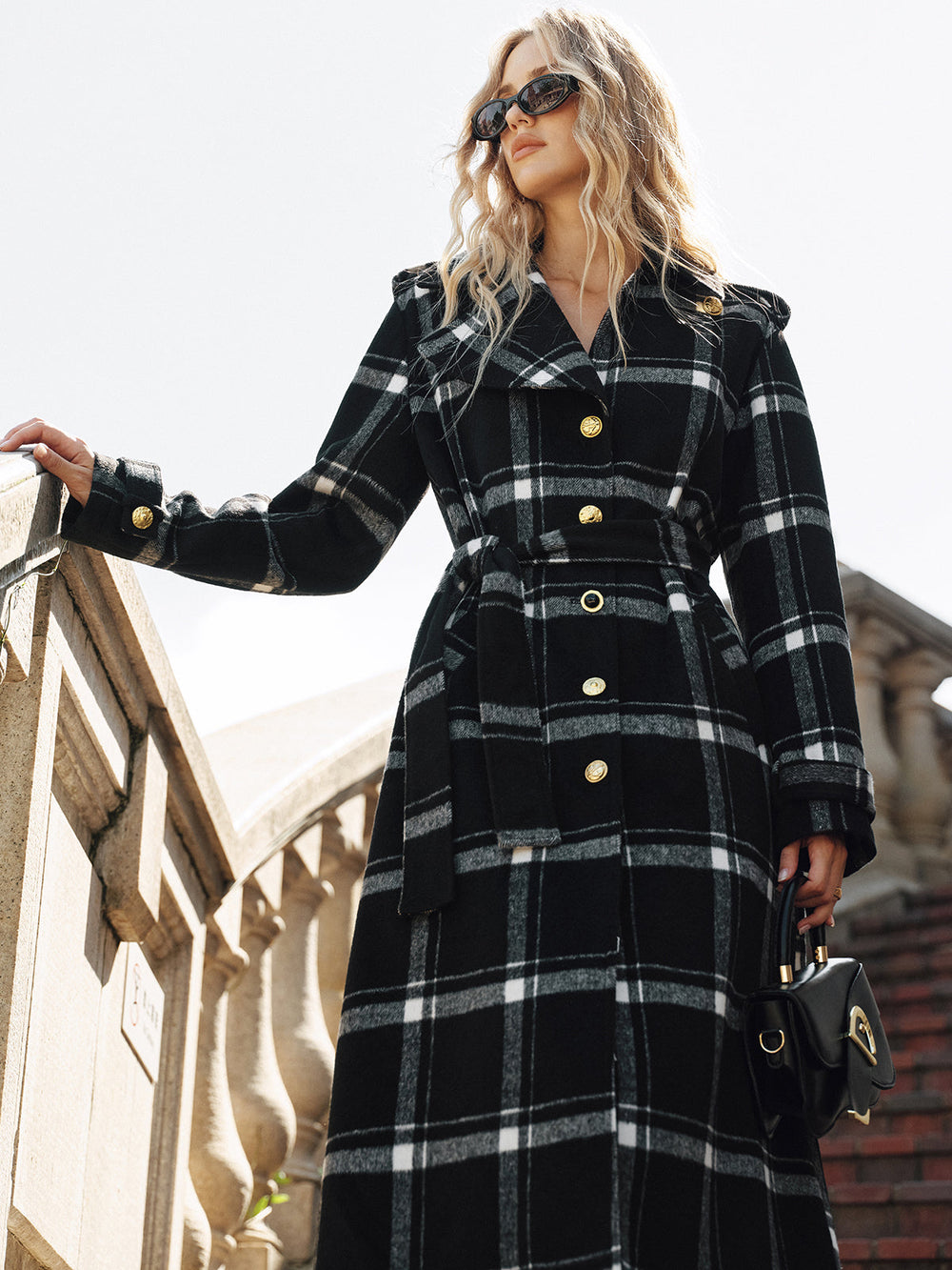 Plaid Belted Wool Blend Trench Coat  Liora Lane Boutique Wool Coats