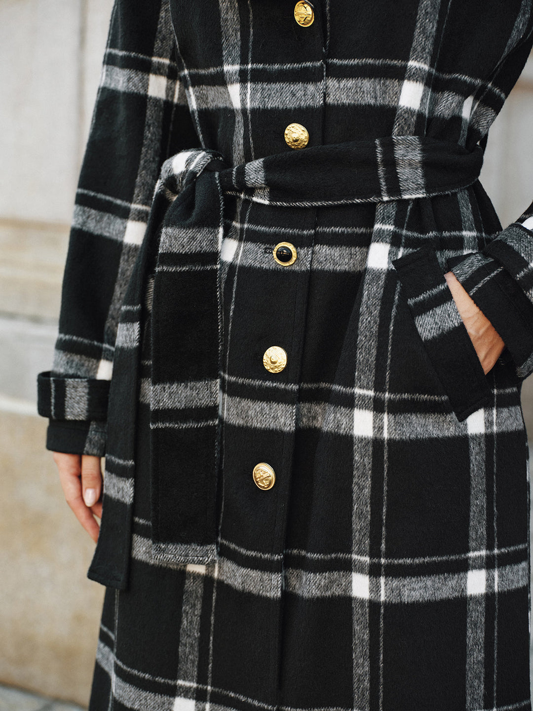 Plaid Belted Wool Blend Trench Coat  Liora Lane Boutique Wool Coats
