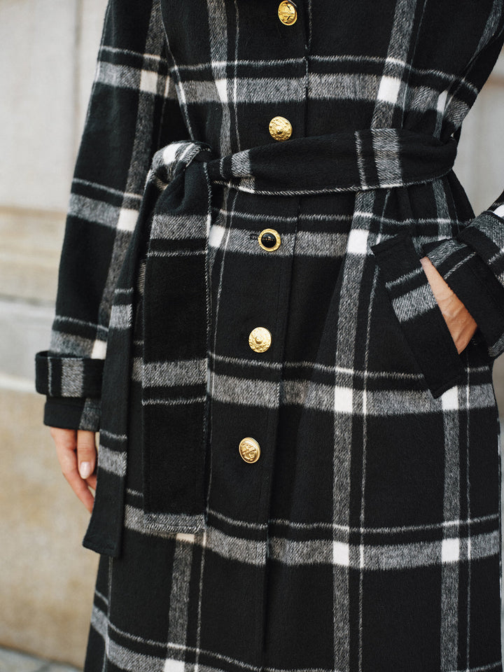 Plaid Belted Wool Blend Trench Coat  Liora Lane Boutique Wool Coats