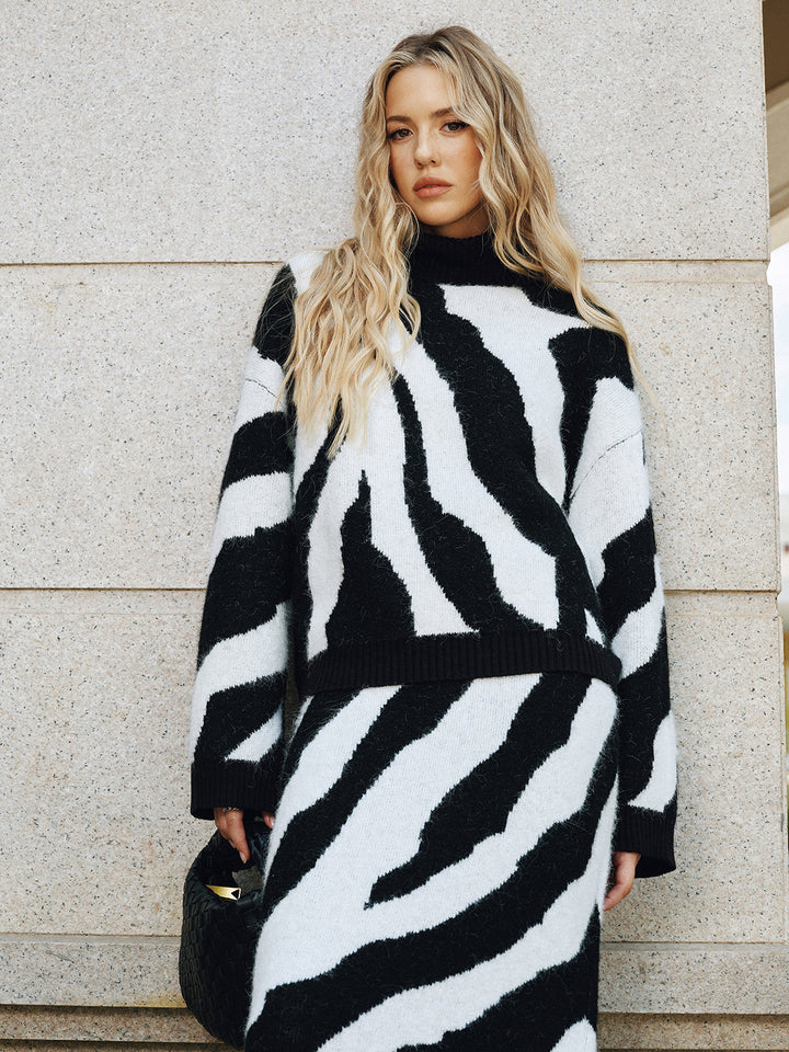 Zebra Print Turtleneck Wool Blend Sweater  Liora Lane Boutique Sweaters