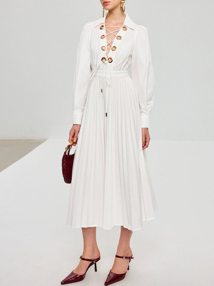 Lace-Up Pleated Midi Dress  Liora Lane Boutique Dresses