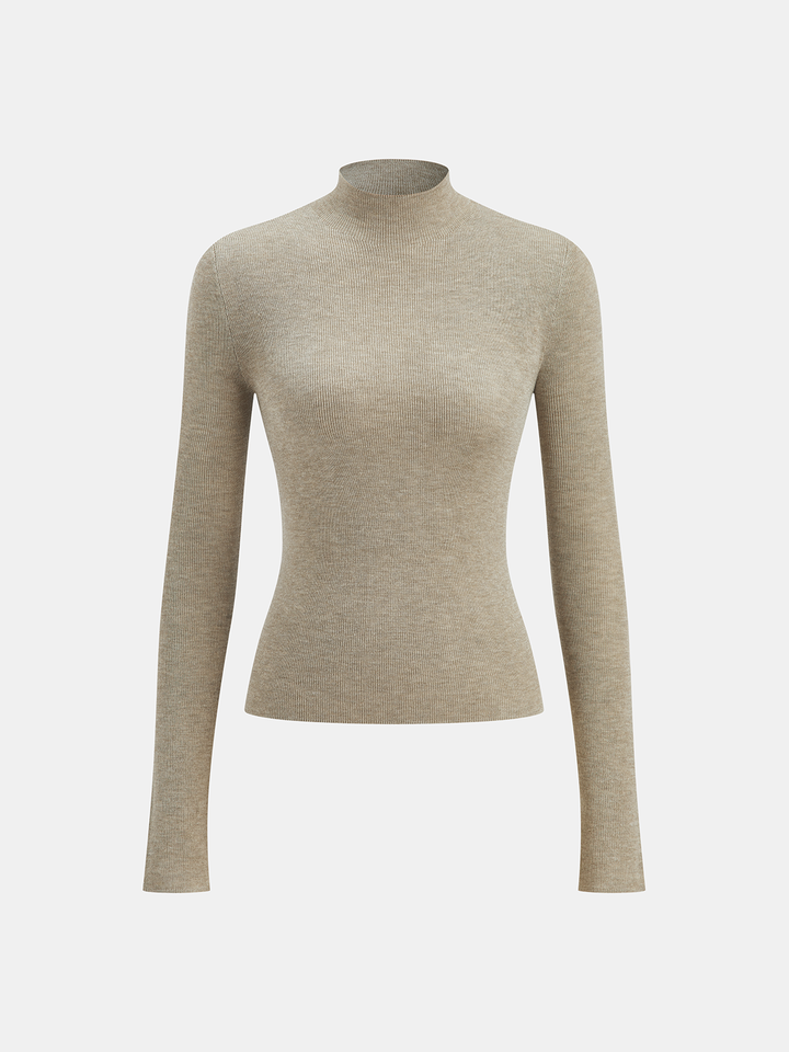 Mock Neck Wool-Blend Knit Top  Liora Lane Boutique Knit Tops Khaki / XL 36.00