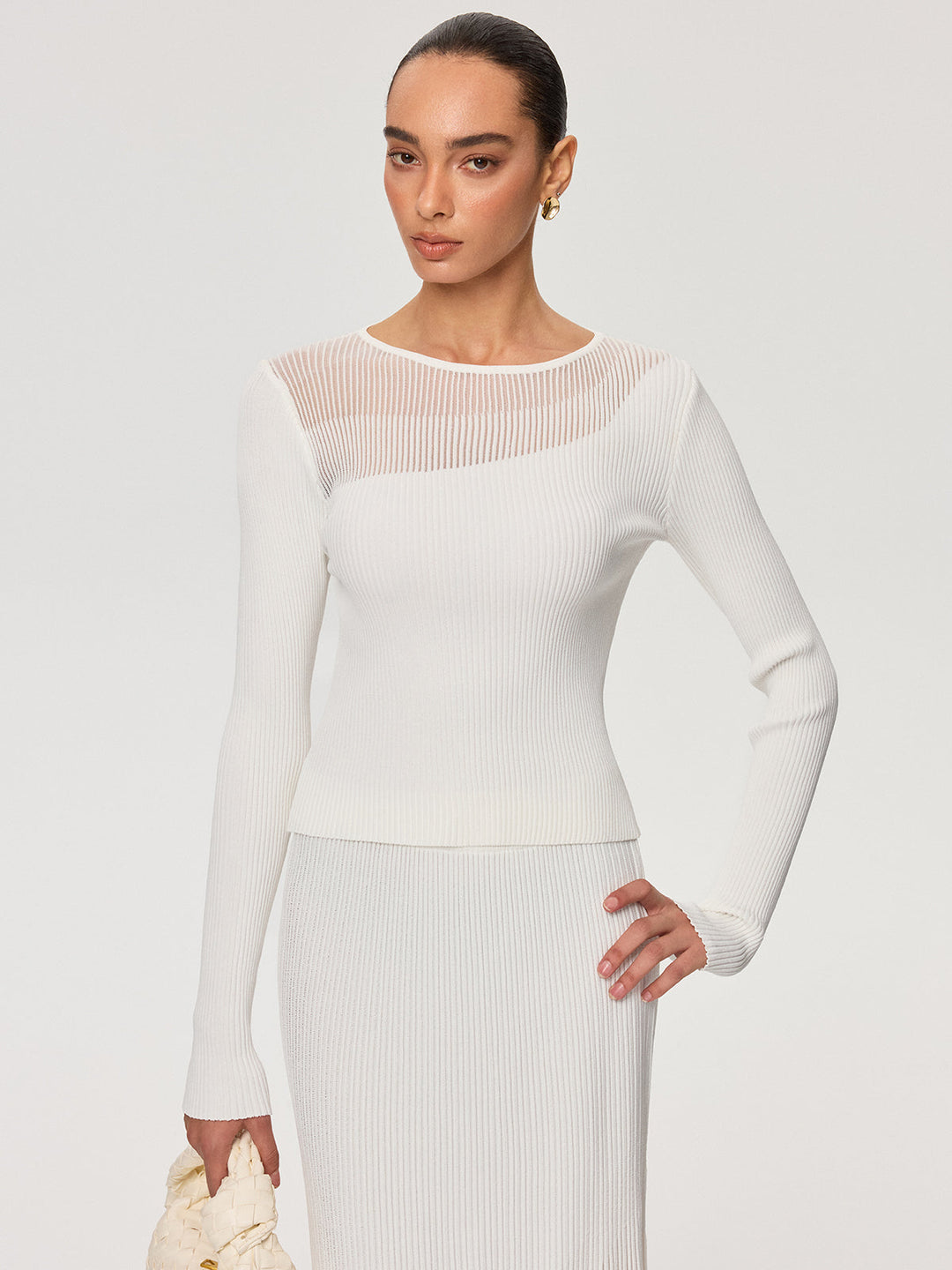 Sheer Panel Ribbed Knit Top  Liora Lane Boutique Knit Tops