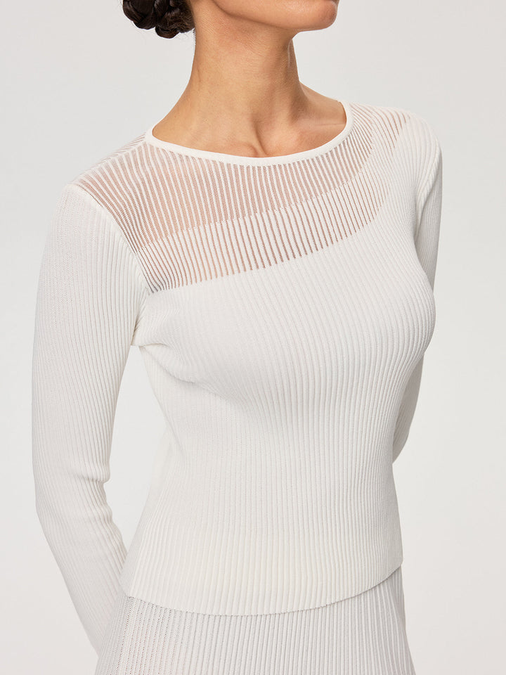 Sheer Panel Ribbed Knit Top  Liora Lane Boutique Knit Tops