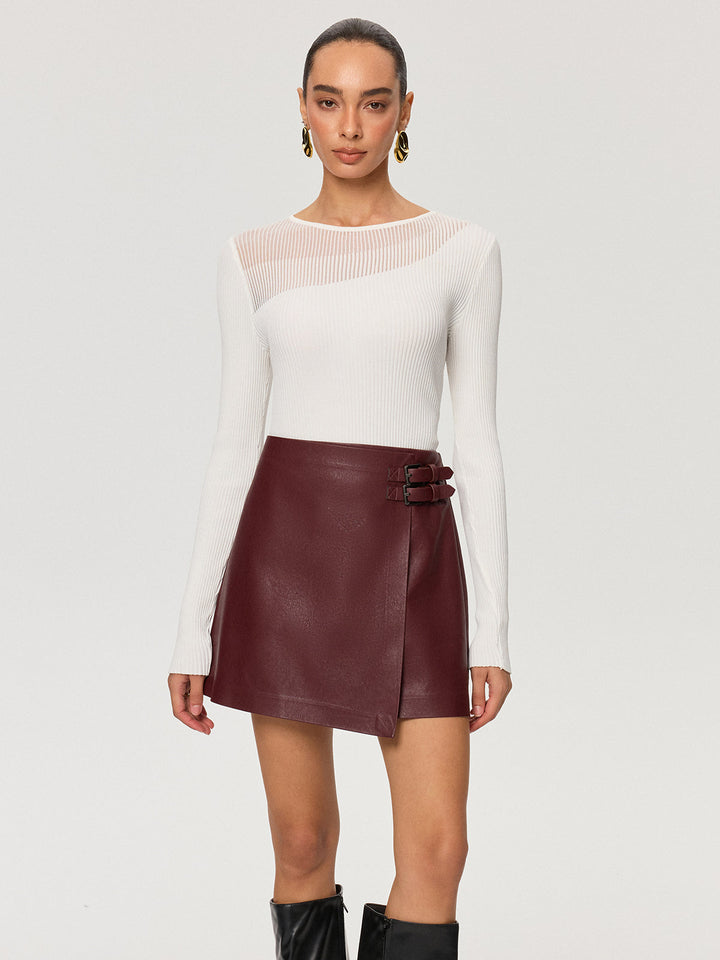 Sheer Panel Ribbed Knit Top  Liora Lane Boutique Knit Tops White / XL 44.00