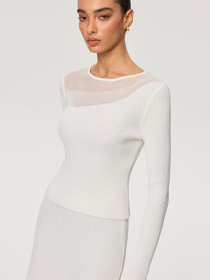 Sheer Panel Ribbed Knit Top  Liora Lane Boutique Knit Tops