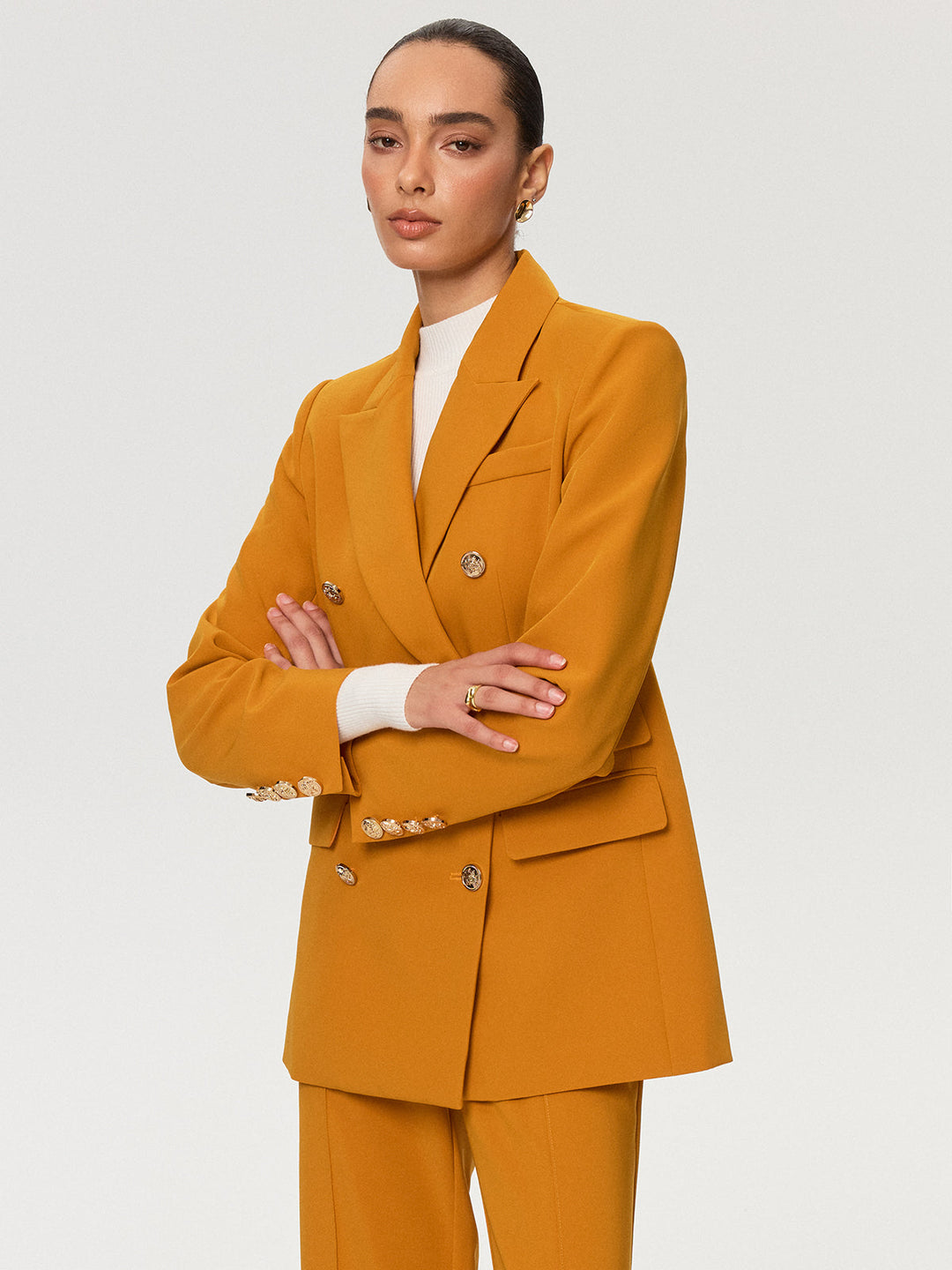 Double-Breasted Metal Button Blazer  Liora Lane Boutique Blazers Yellow / XL 187.00