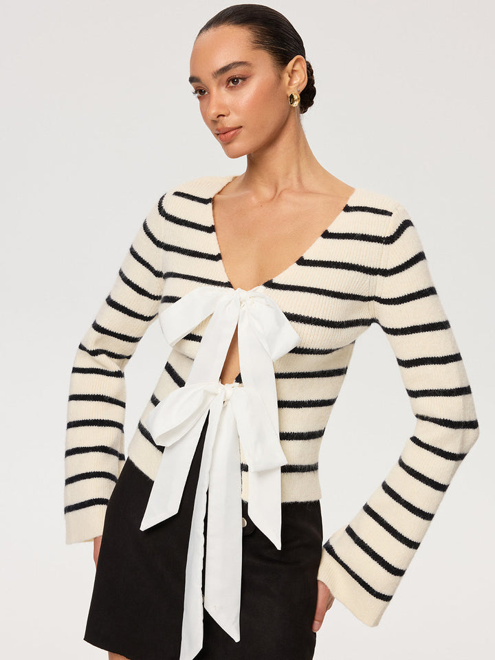 Reversible Striped Bow Cardigan  Liora Lane Boutique Cardigans