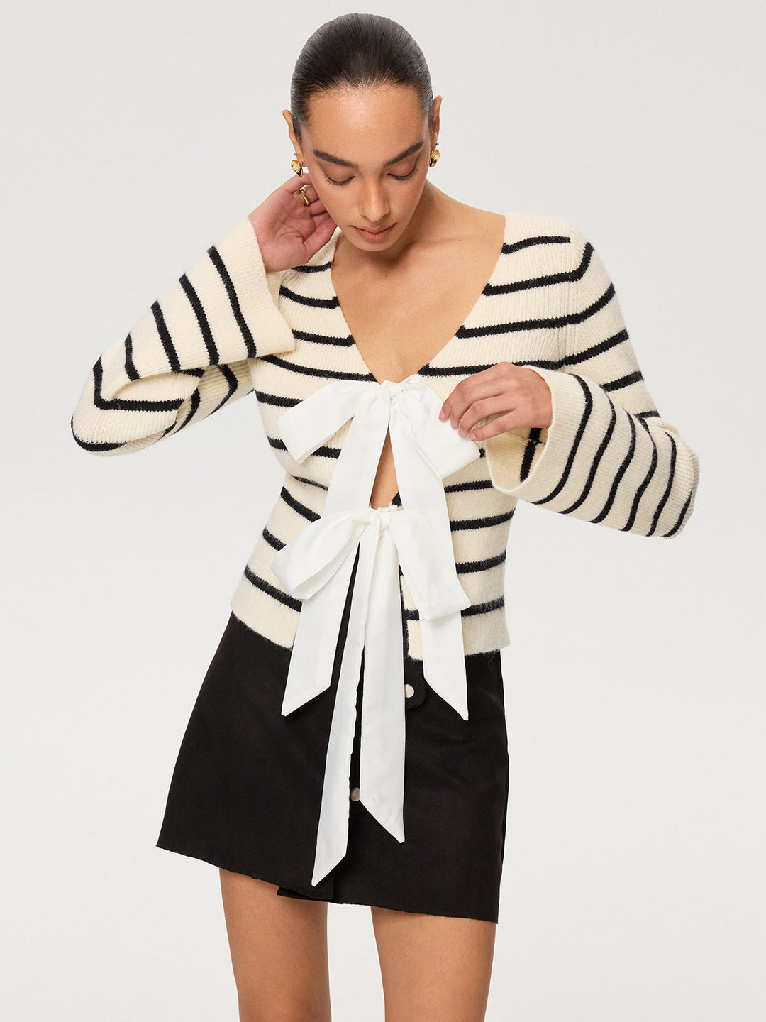 Reversible Striped Bow Cardigan  Liora Lane Boutique Cardigans