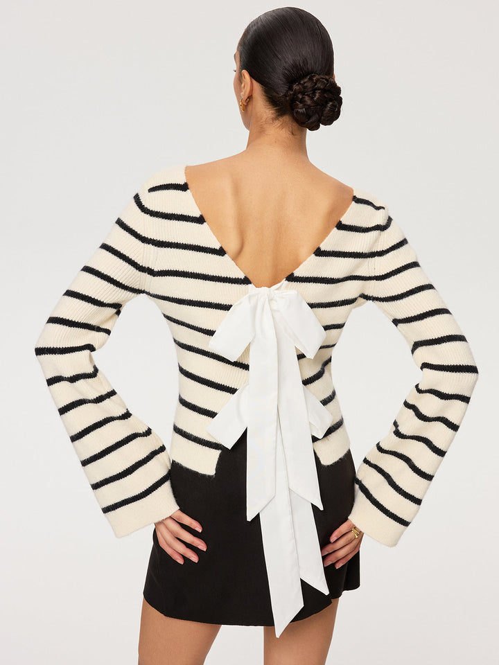 Reversible Striped Bow Cardigan  Liora Lane Boutique Cardigans Apricot / XL 84.99