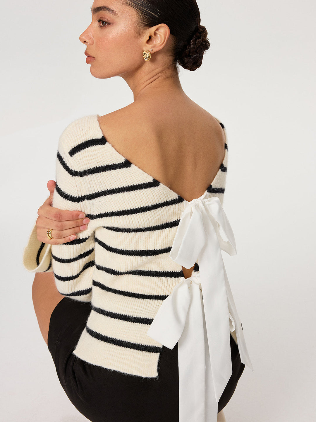 Reversible Striped Bow Cardigan  Liora Lane Boutique Cardigans
