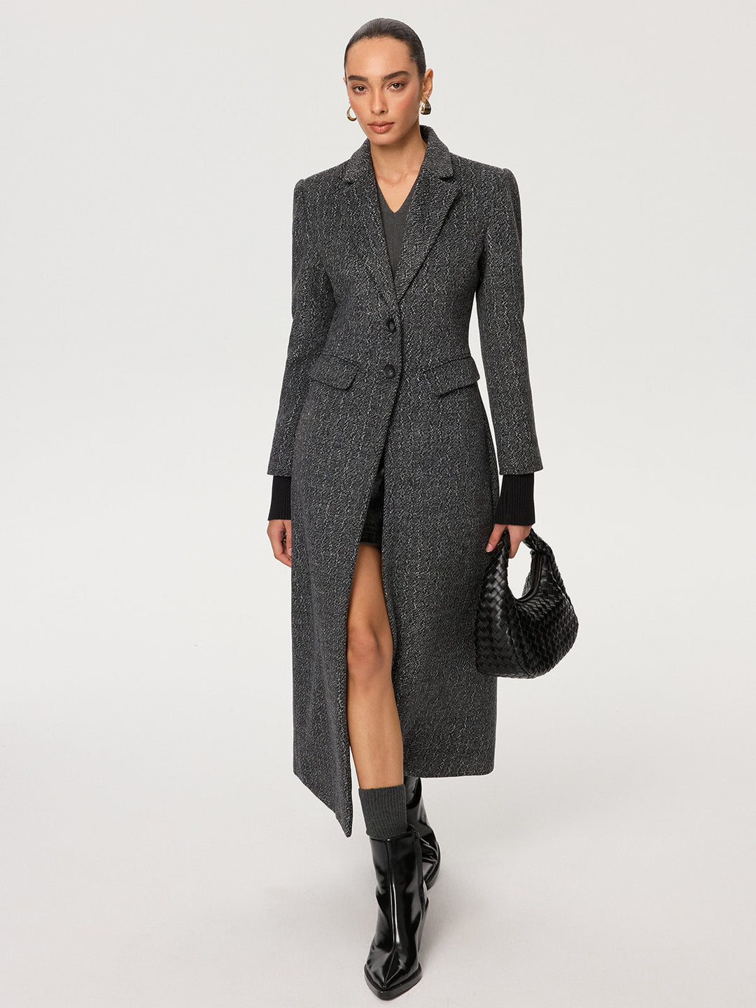 Flecked Wool-blend Coat  Liora Lane Boutique Wool Coats Grey / XL 112.00