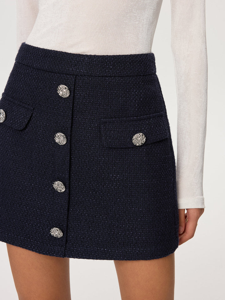 Metal Button Tweed Mini Skirt  Liora Lane Boutique Skirts