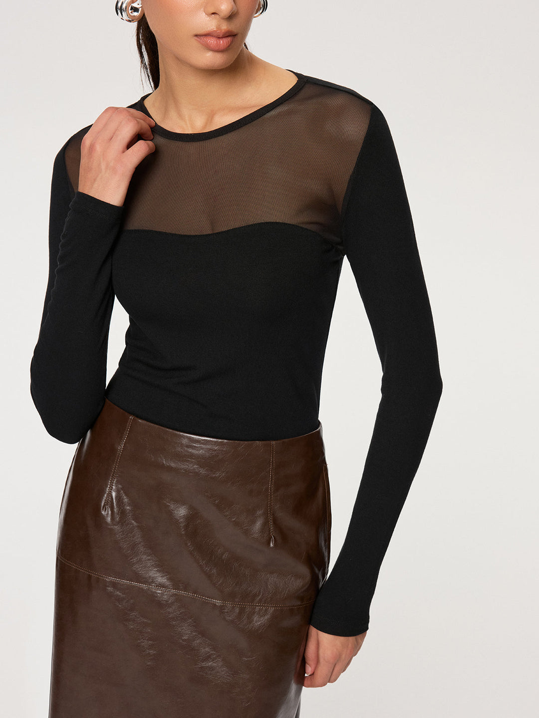 Sheer Panel Long Sleeve T-Shirt  Liora Lane Boutique T-Shirts Black / XL 26.00