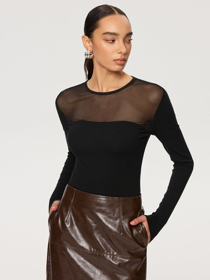 Sheer Panel Long Sleeve T-Shirt  Liora Lane Boutique T-Shirts