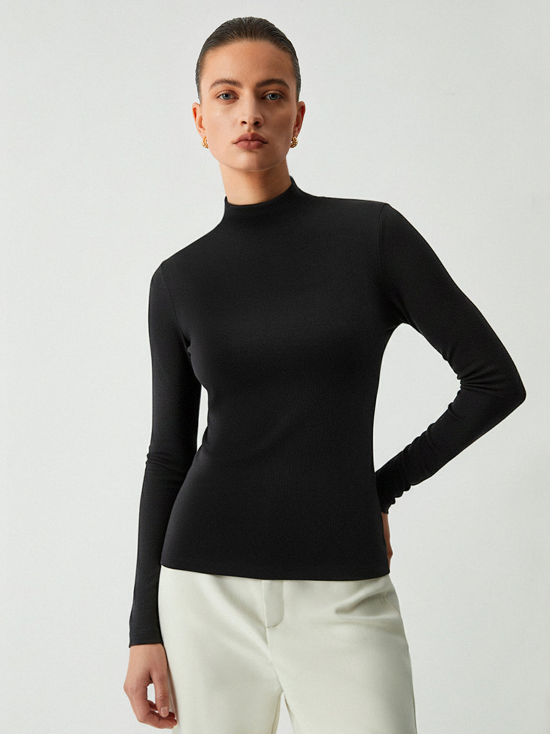 Slim Fit Mock Neck Long Sleeve T-Shirt  Liora Lane Boutique T-Shirts Black / XL 26.00