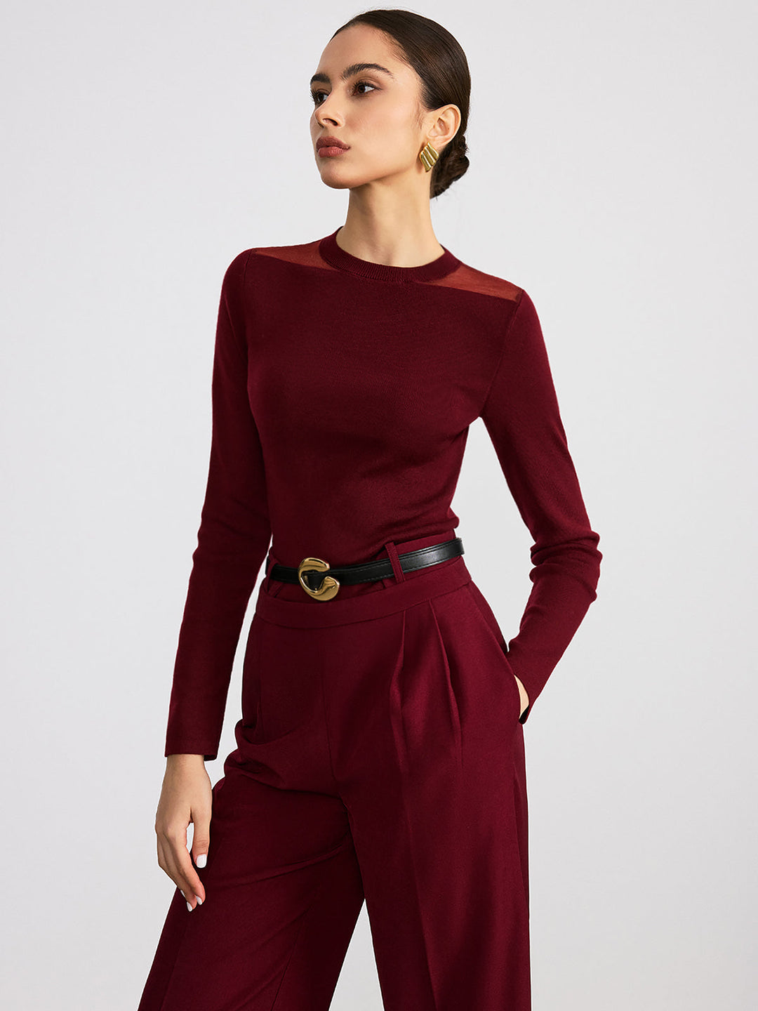 Sheer Paneled Wool Blend Knit Top  Liora Lane Boutique Knit Tops