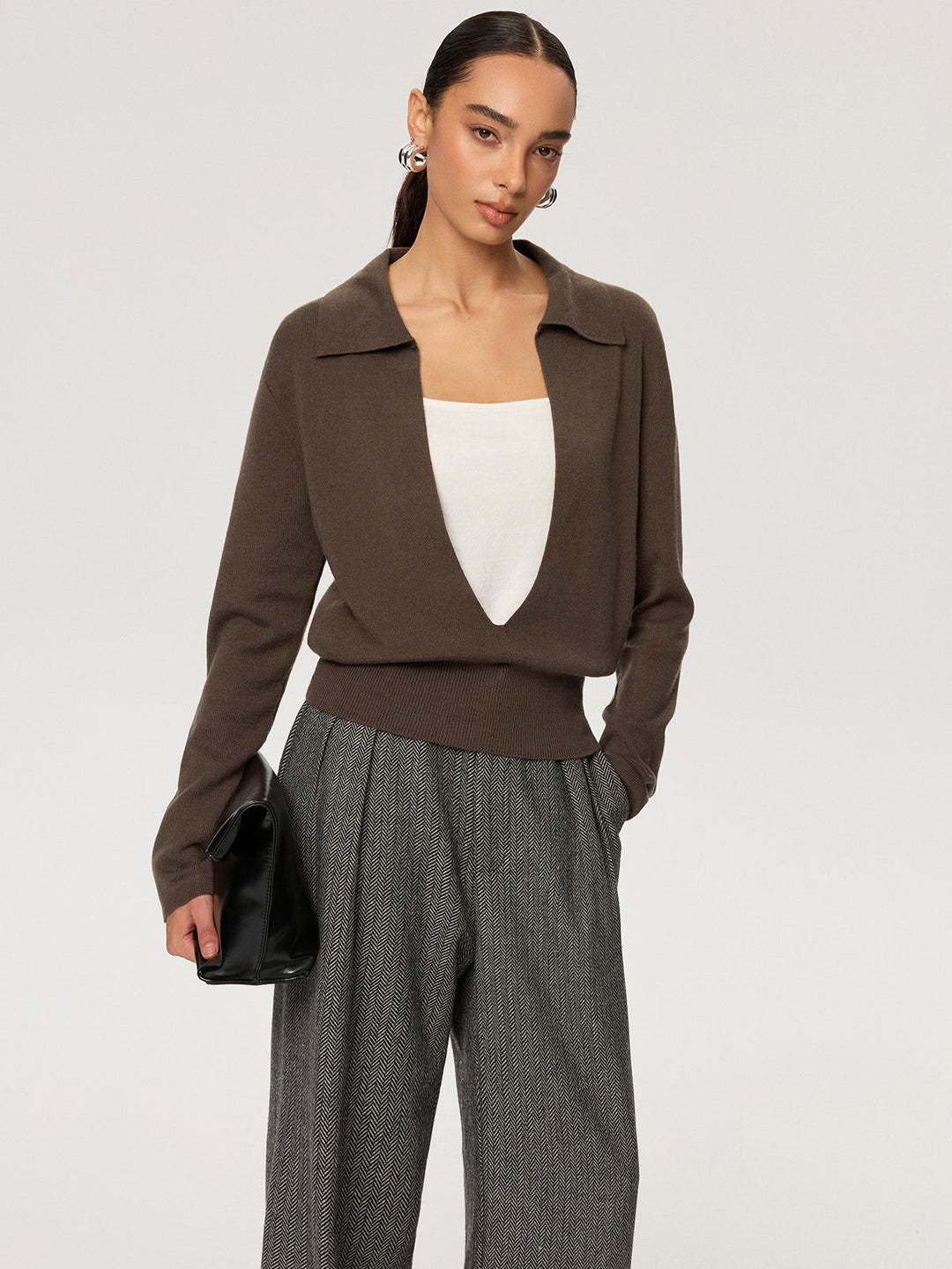 2 in 1 Color-Block Wool Blend Polo Collar Sweater  Liora Lane Boutique Sweaters