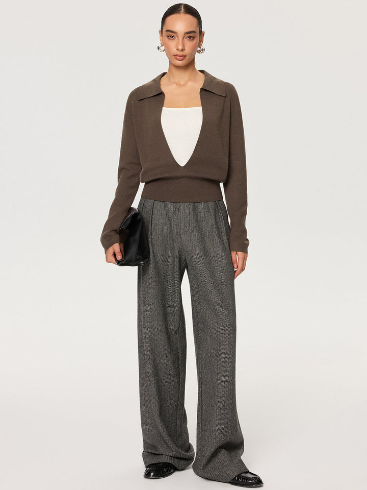 2 in 1 Color-Block Wool Blend Polo Collar Sweater  Liora Lane Boutique Sweaters