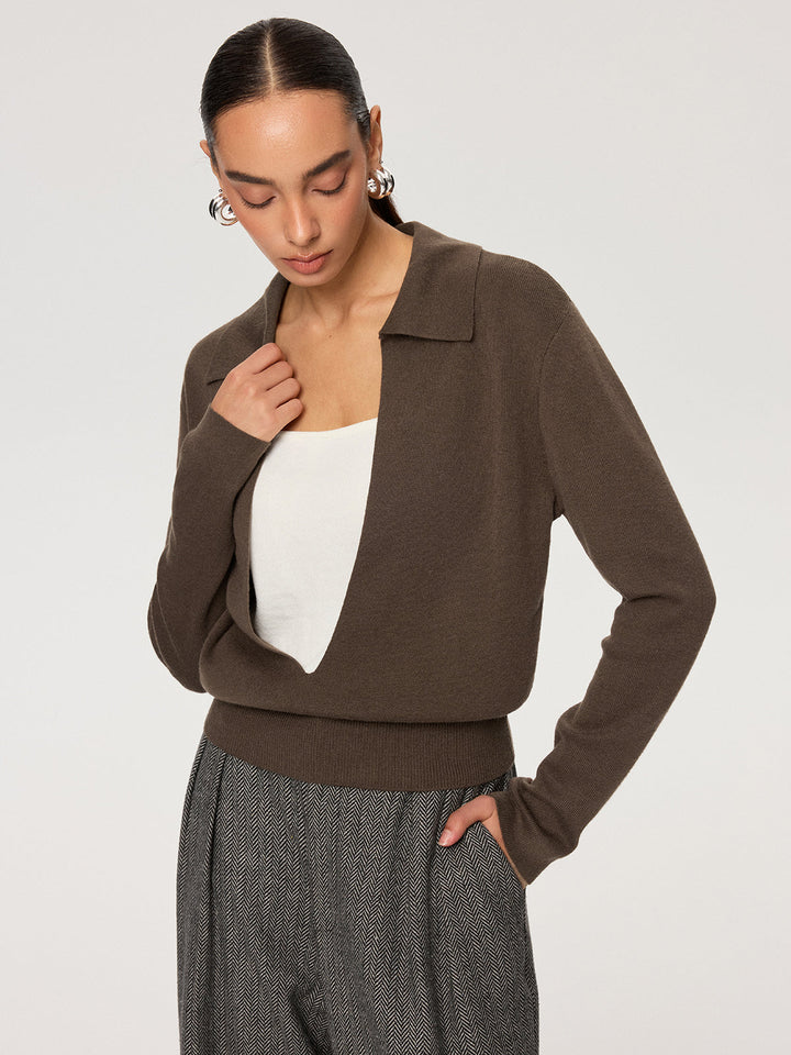 2 in 1 Color-Block Wool Blend Polo Collar Sweater  Liora Lane Boutique Sweaters