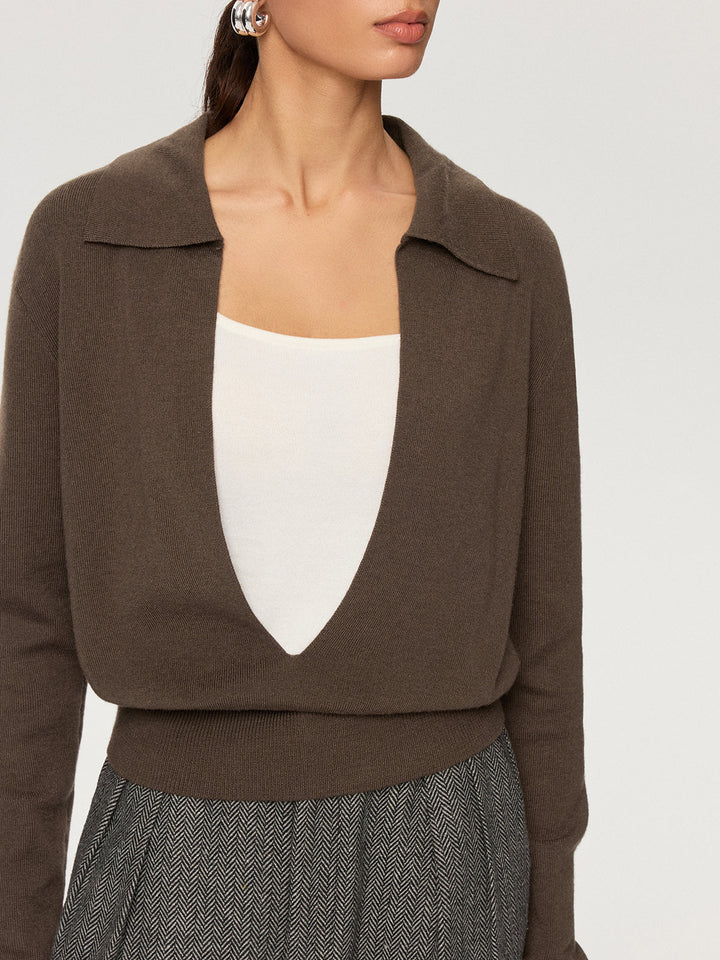 2 in 1 Color-Block Wool Blend Polo Collar Sweater  Liora Lane Boutique Sweaters