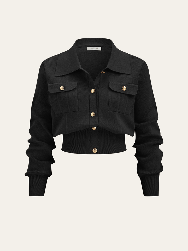 Metal Button Collared Cardigan and Midi Skirt Set  Liora Lane Boutique Sweater Co-ords