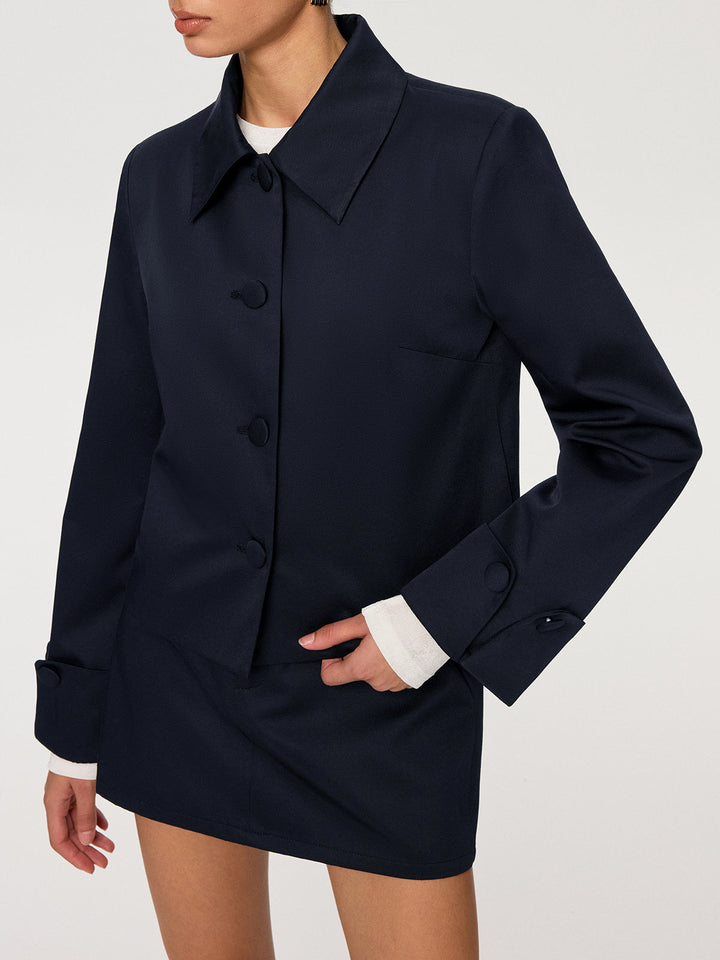 Collared Cotton Blend Jacket  Liora Lane Boutique Blazers