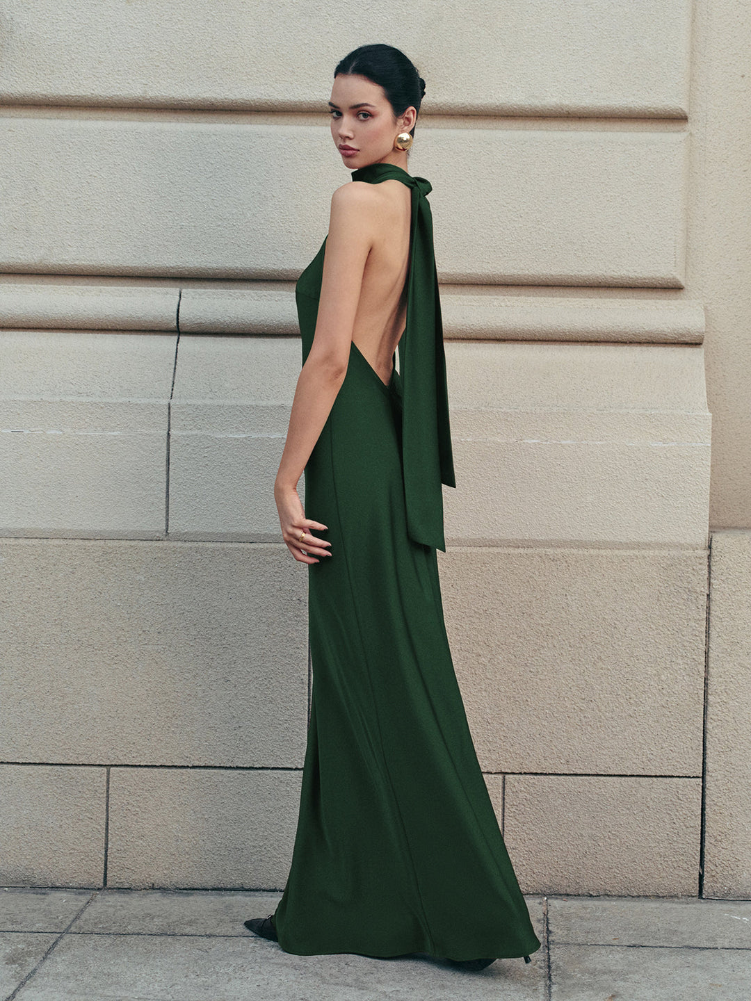 Open Back Satin Halter Dress  Liora Lane Boutique Dresses Green / XL 42.00
