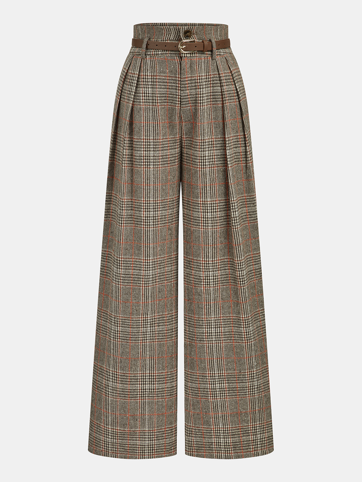 Belted Plaid High-Waisted Pants  Liora Lane Boutique Pants Brown / XL 58.00