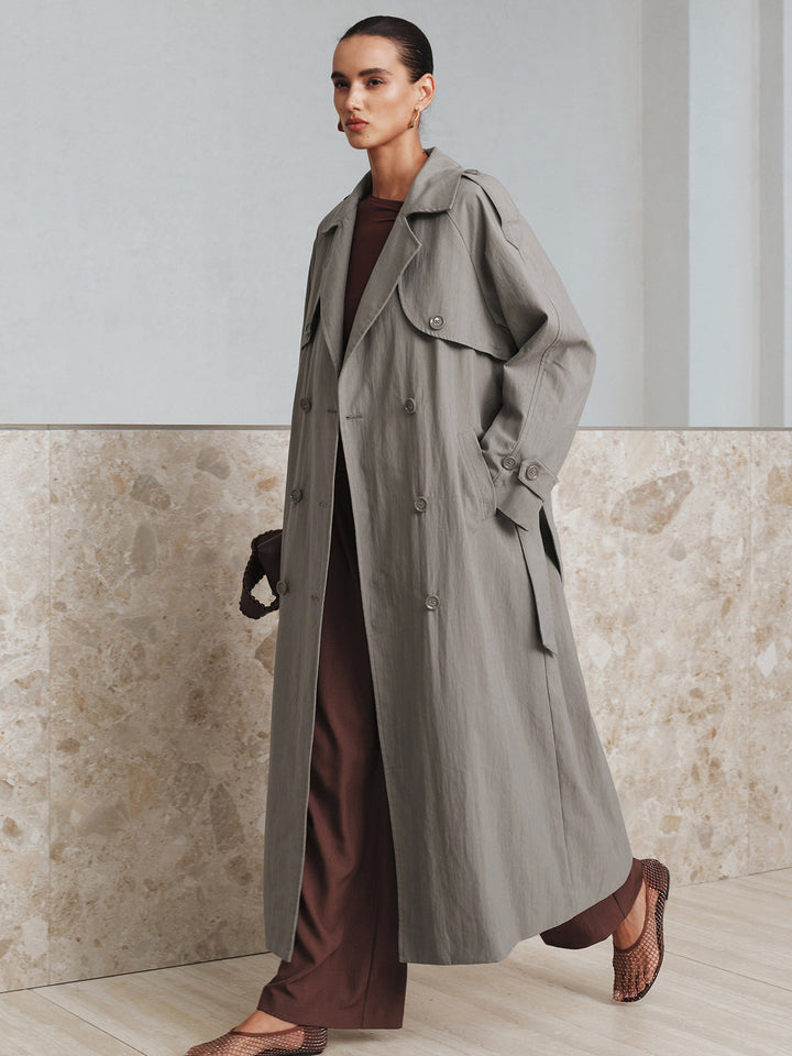 Cotton Oversize Long Trench Coat with Belt  Liora Lane Boutique Trench Coats