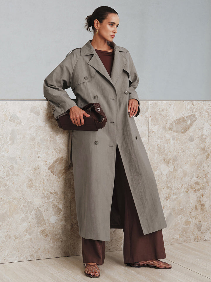 Cotton Oversize Long Trench Coat with Belt  Liora Lane Boutique Trench Coats Grey / XL 124.00