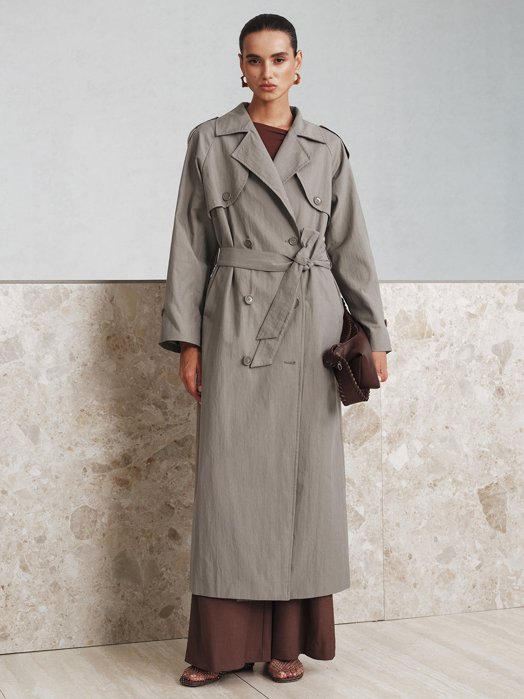 Cotton Oversize Long Trench Coat with Belt  Liora Lane Boutique Trench Coats