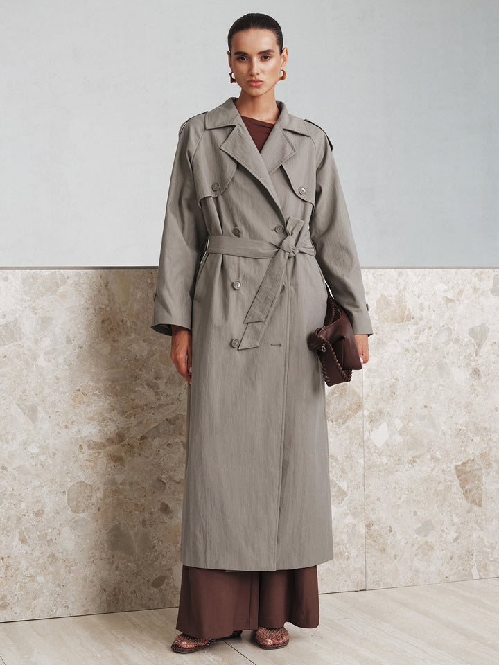 Cotton Oversize Long Trench Coat with Belt  Liora Lane Boutique Trench Coats